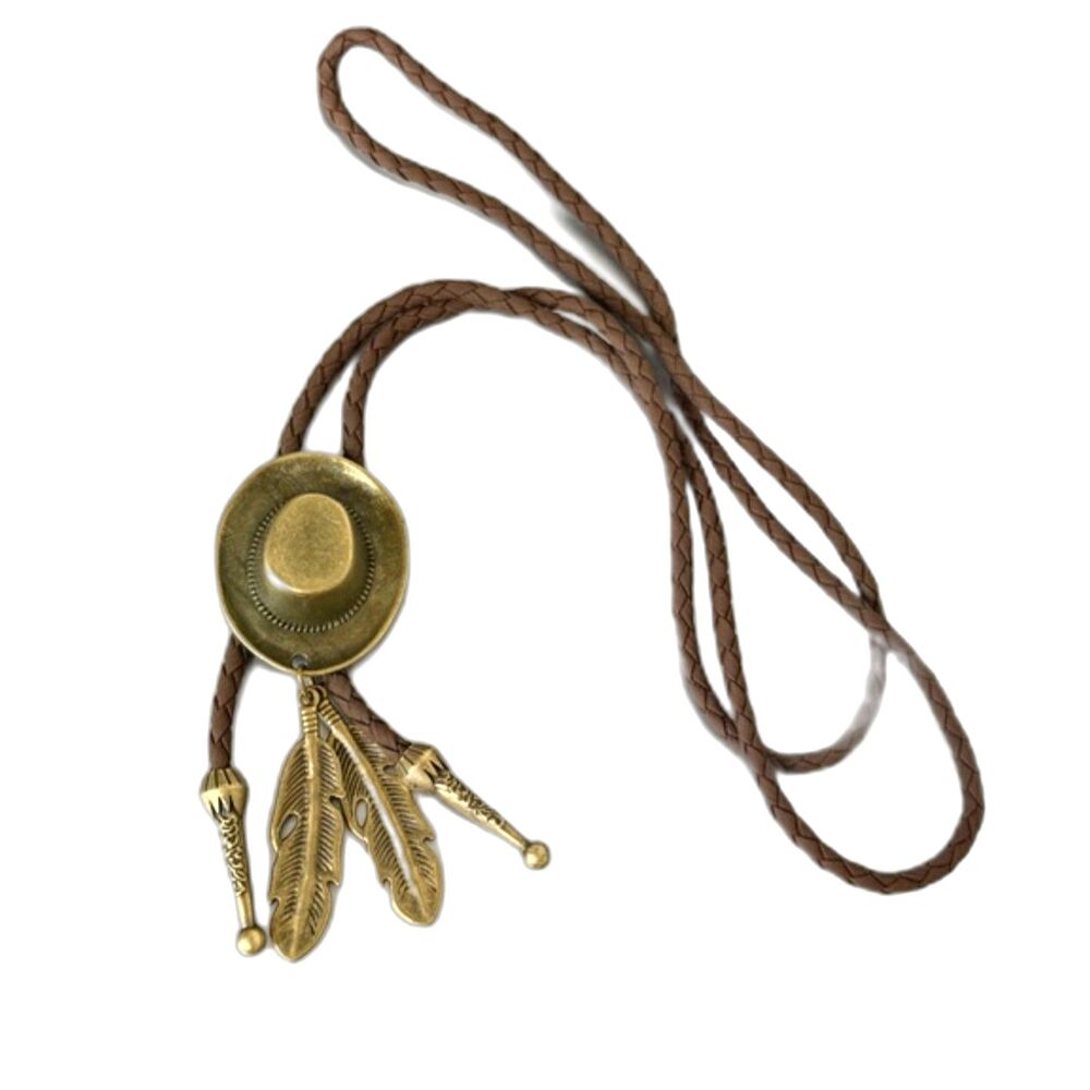 NWT Western Cowboy Style Bronze, Collar Rope, Hat, Feather Necklace,  Bolo Tie